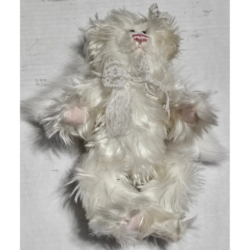 A&A Angel Teddy Bear Plush Jointed Stuffed Toy White W Wings Pink‎ Nose & Toes